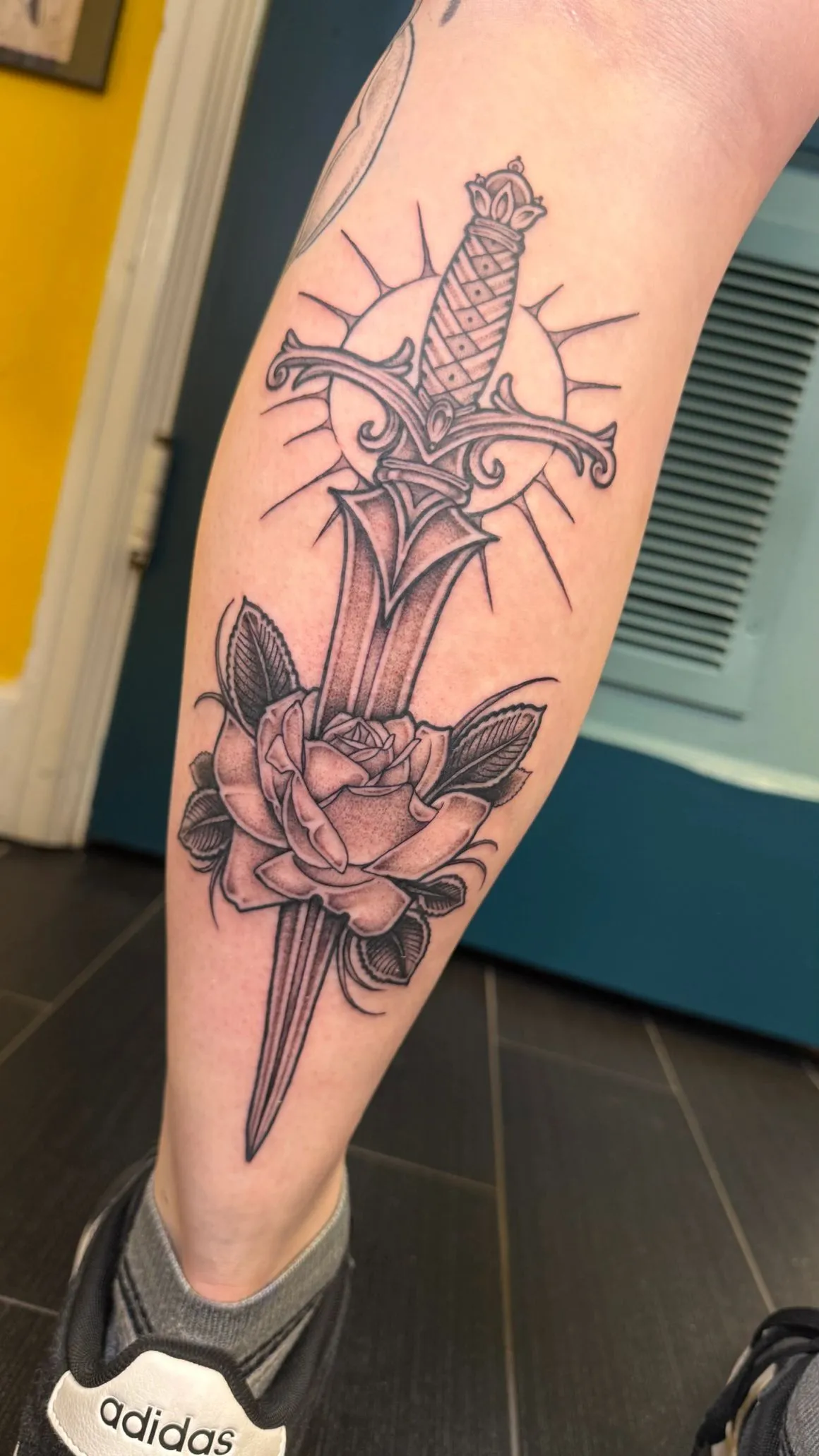 Bold traditional color forearm tattoo